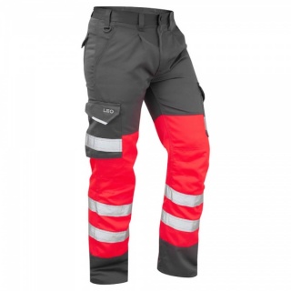Leo Workwear CT01-R/GY Bideford Superior Hi Vis Trousers Red / Grey